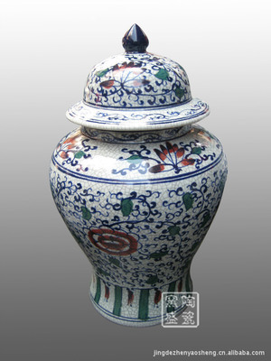 【供应瓷器 景德镇陶瓷 手工瓷 青花梅花将军罐(图)】价格,厂家,图片,陶瓷工艺品,景德镇窑盛陶瓷-