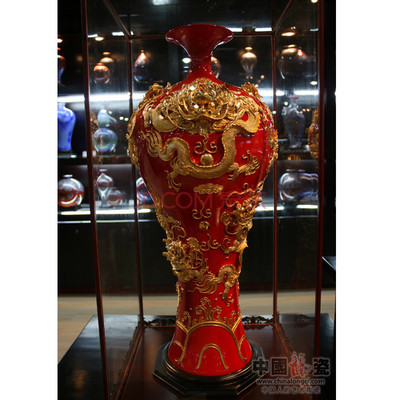 中国龙瓷德化白瓷 高档陶瓷工艺品艺术陶瓷装饰 礼品摆件 70cm美人瓶(九龙)图片-