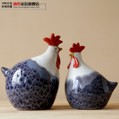 超大号陶瓷工艺品摆件景德镇陶瓷鸡欧式彩绘斑斓吉祥对鸡窑变摆件 图片_高清大图 