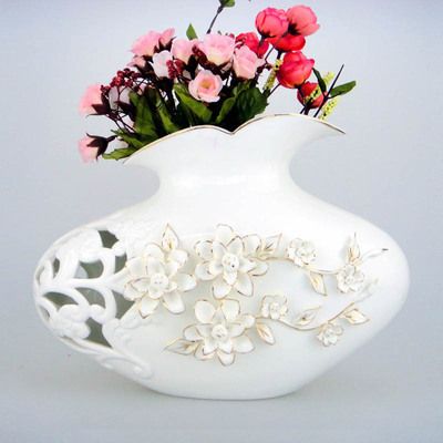 纯手工工艺陶瓷工花寄花 描金边新骨瓷花瓶 匠心与艺术的完美融合