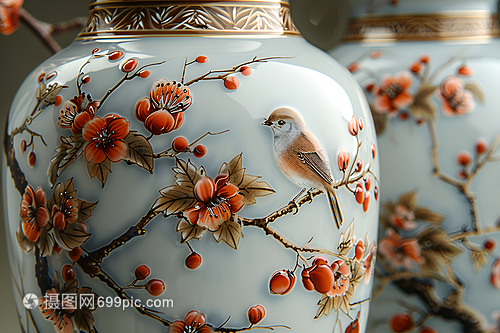 白色花鸟瓷瓶 传统陶瓷工艺的雅致之美